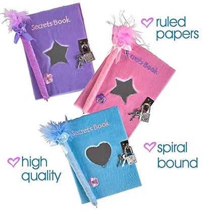ArtCreativity Notebook and Pen Set for Kids, Set of 3, Feather-Tipped Pen and Small soft plush Note Pad with lock and keys, Fun Stationery Party Favors, Goodie Bag Fillers, Teacher Rewards