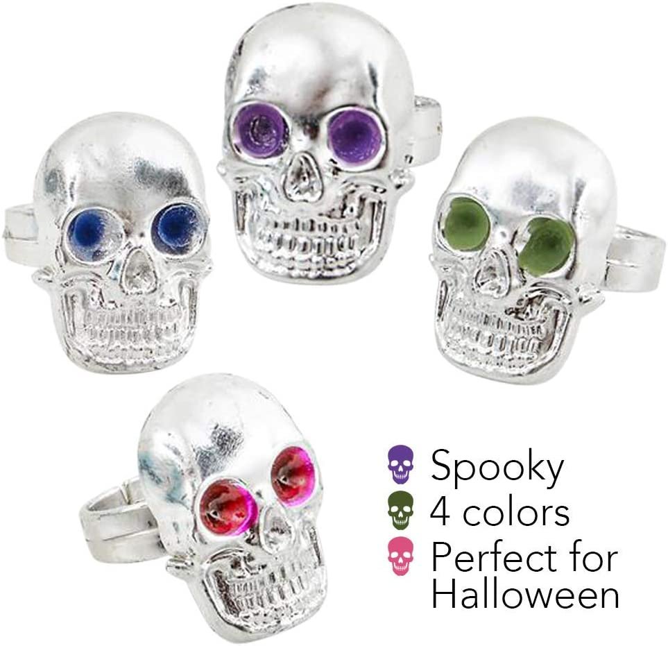 Silver Plastic Skull Rings for Kids, Set of 144, Halloween Party Favors, Non-Candy Trick or Treat Supplies, Pirate-Theme Goodie Bag Fillers, Spooky Classroom Rewards for Boys and Girls