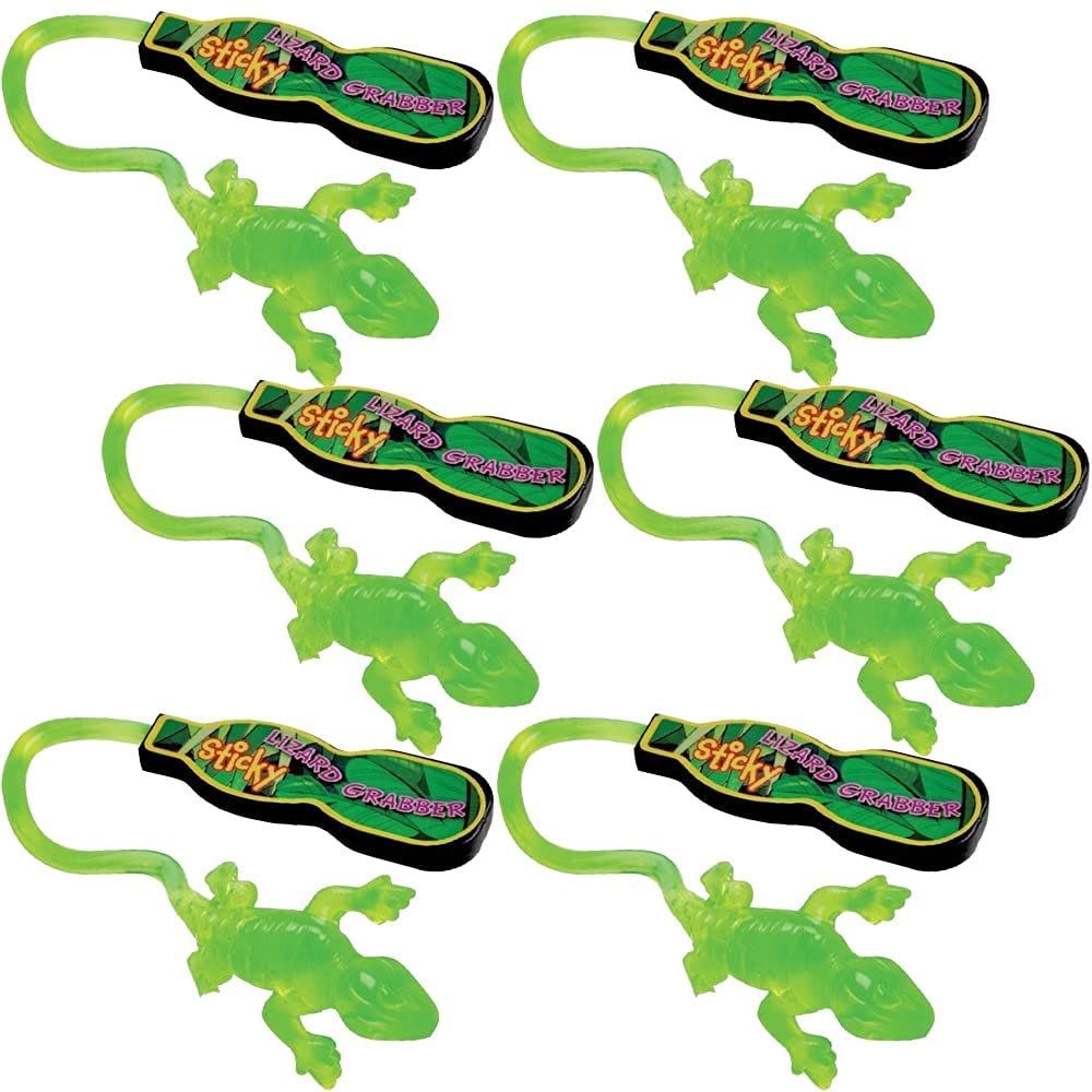 Sticky Lizard Grabbers, Set of 6, Lizard Toys for Kids That Stick on Walls, Flinging Toys for Boys and Girls, Reptile Party Favors, Classroom Prizes, and Pinata Filler Toys