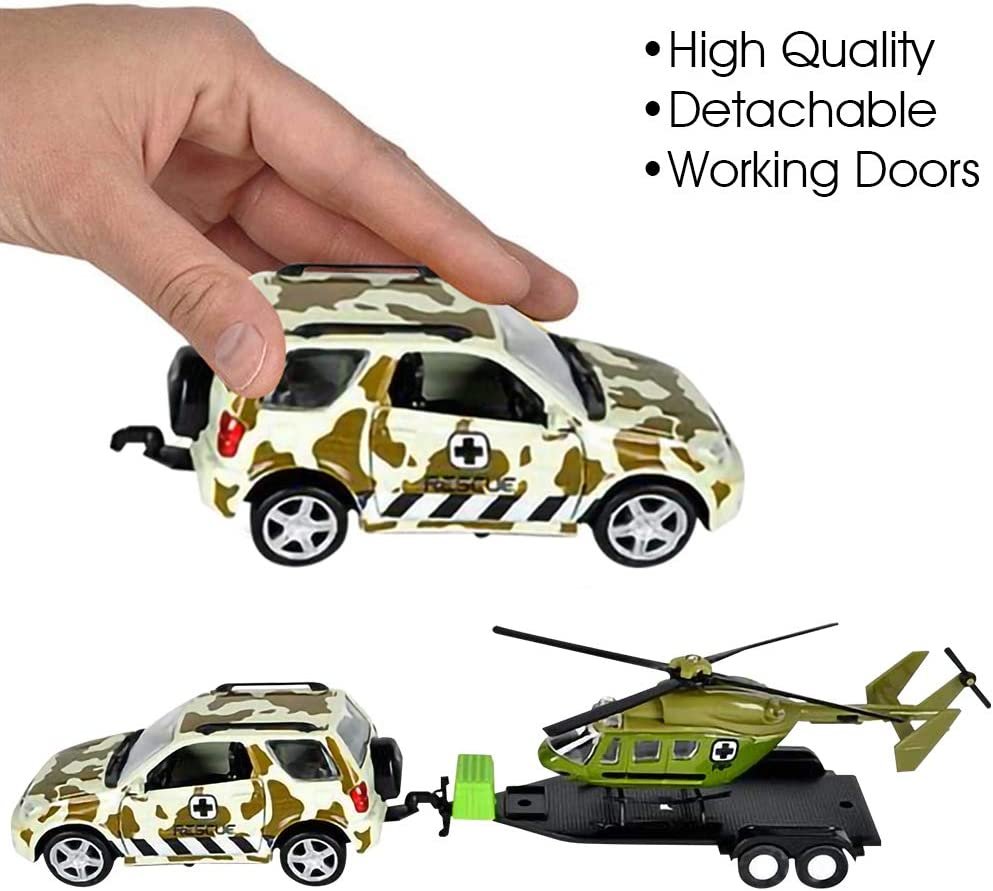 SUV Toy Car with Trailer and Helicopter Playset for Kids, Interactive Northern Trek Play Set with Detachable Helicopter & Opening Doors on 4 x 4 Car, Best Birthday Gift for Boys & Girls