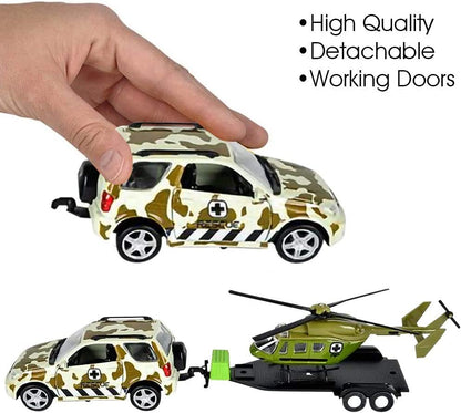 ArtCreativity SUV Toy Car with Trailer and Helicopter Playset for Kids, Interactive Northern Trek Play Set with Detachable Helicopter & Opening Doors on 4 x 4 Car, Best Birthday Gift for Boys & Girls