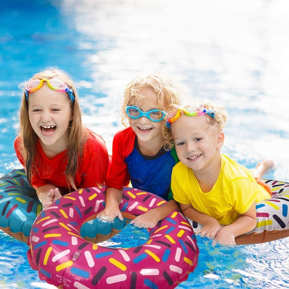 28" Donut Tube Inflates, Set of 2, Colorful Inflatable Donut in Assorted Designs, Donut Birthday Party Decorations Supplies, Durable Water Pool Toys for Kids, Fun Donut Party Favors