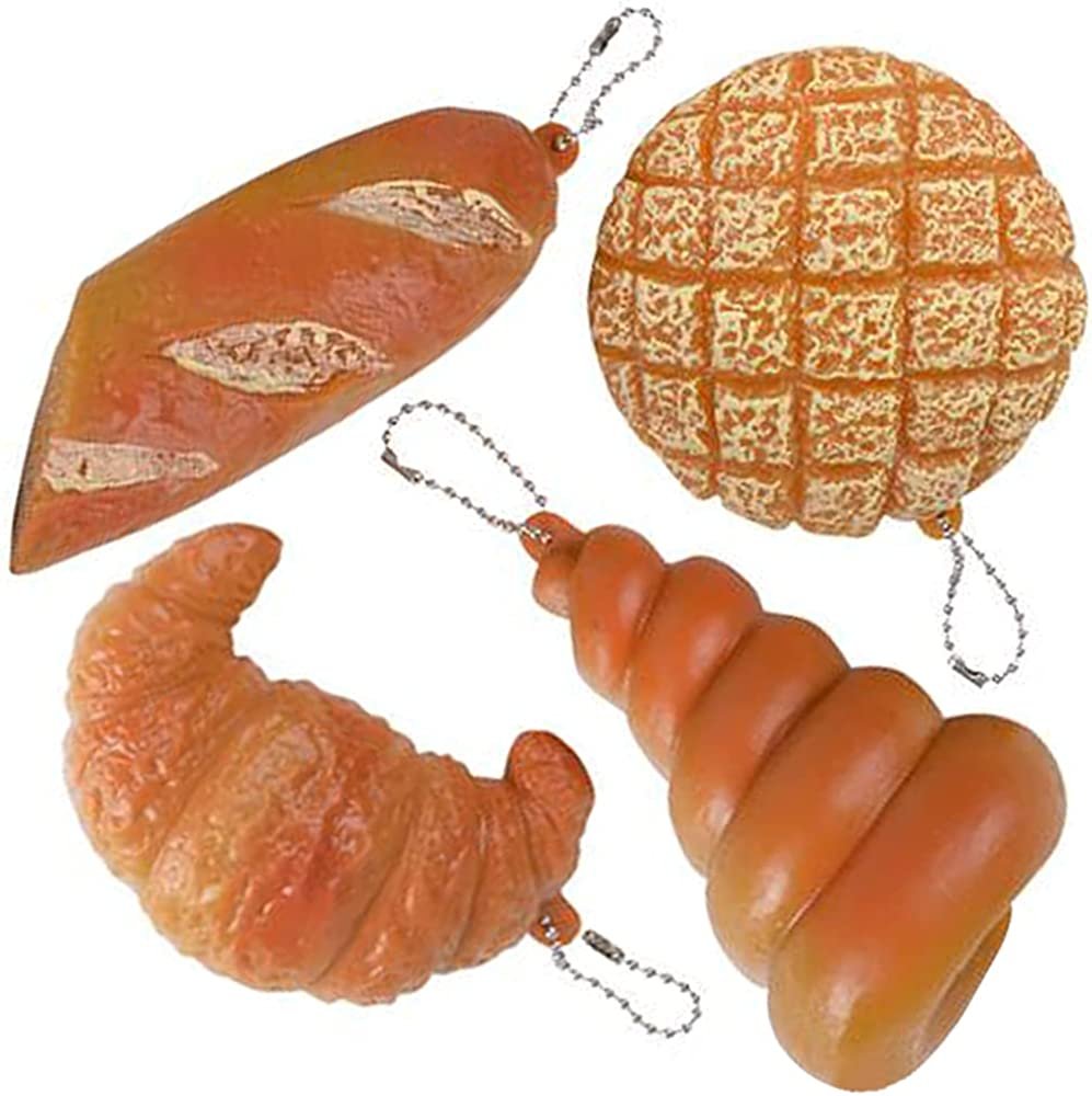 Squeeze Pastry Toys, Set of 4, Stress Relief Toys for Kids and Adults with Hanging Chains, Super Squeezy Stress Toys, Keychain Accessories and Party Favors for Boys and Girls