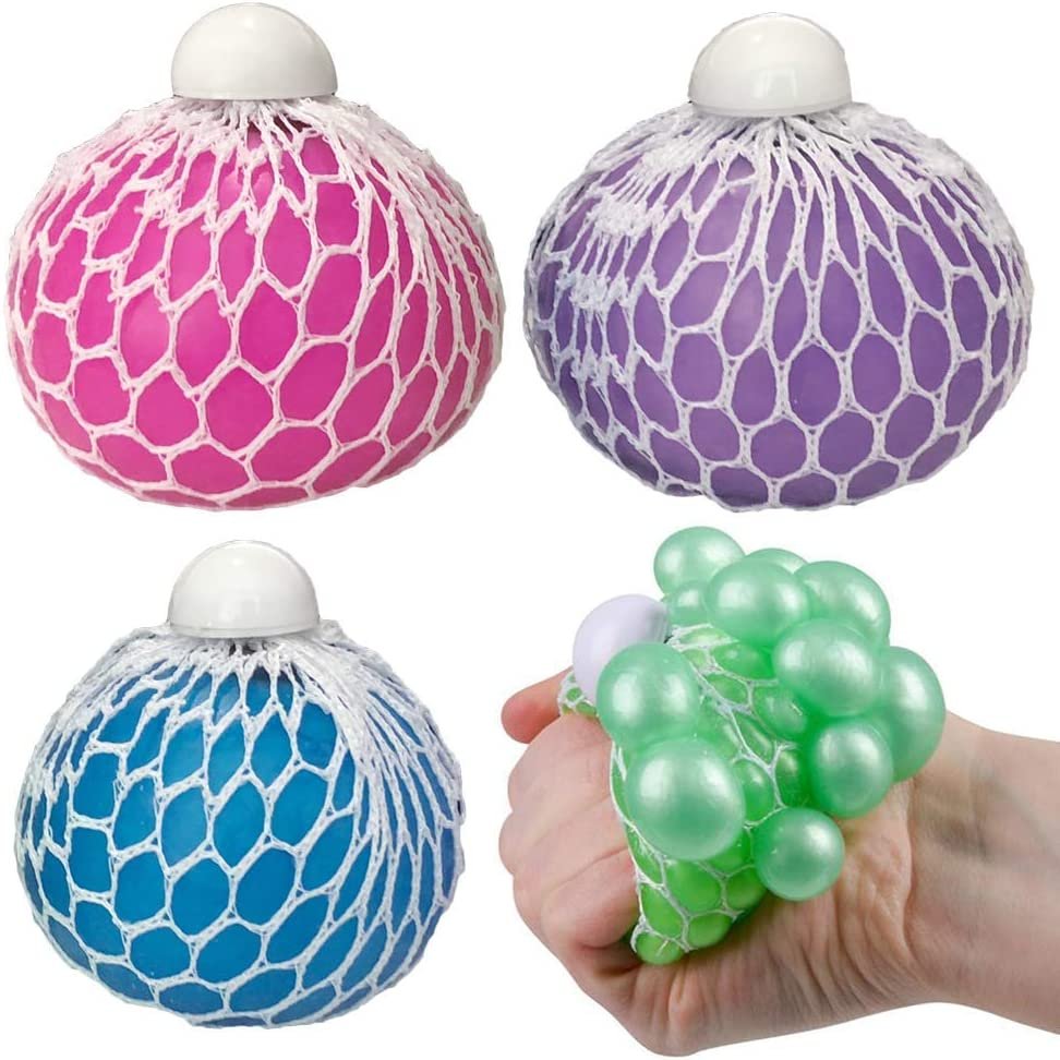 Mesh Squeeze Iridescent Balls for Kids, Set of 4, Squeeze Toys in Assorted Colors for Anxiety Relief & ADHD - Birthday Party Favors, Goodie Bag Fillers, Treasure Box Prizes for Classroom