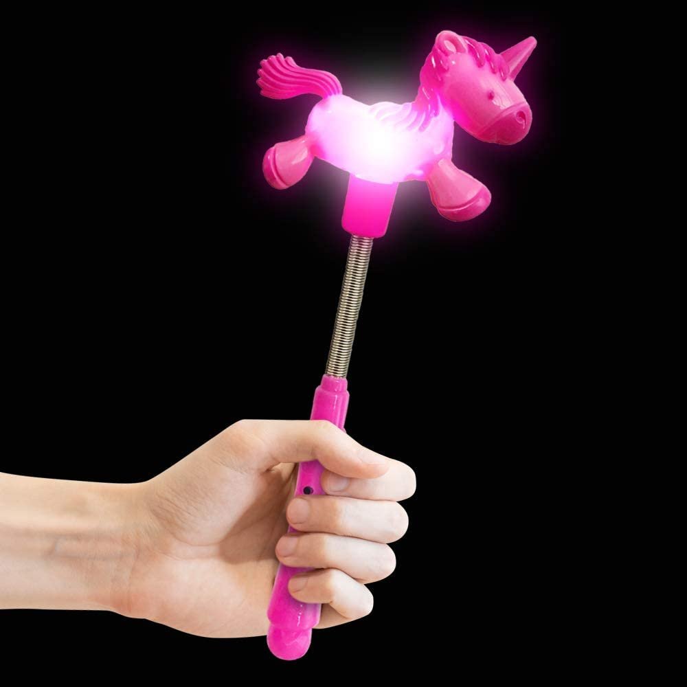 9.5" Light up Unicorn wand, Set of 2, Battery Operated Light up Pink Unicorn Wand, Cute Princess wand with lights, Unicorn Party supplies and Decorations, Best Birthday and Holiday Gift for Girls and Boys