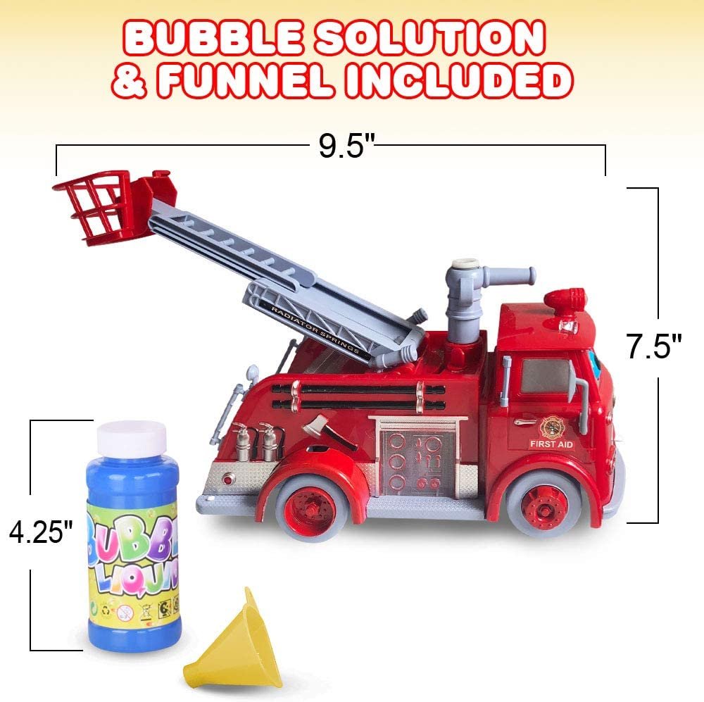Bubble Blowing Fire Engine Toy Truck for Kids, LED and Siren Effects
