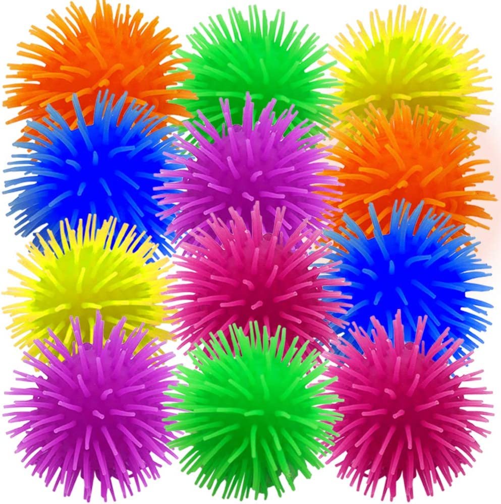 Light Up Spiky Puffer Stress Relief Balls, Pack of 12, Soft Squeeze Fidget Toys for Kids and Adults, Calming Squeezy Sensory Balls for Autistic Children, Birthday Party Favors