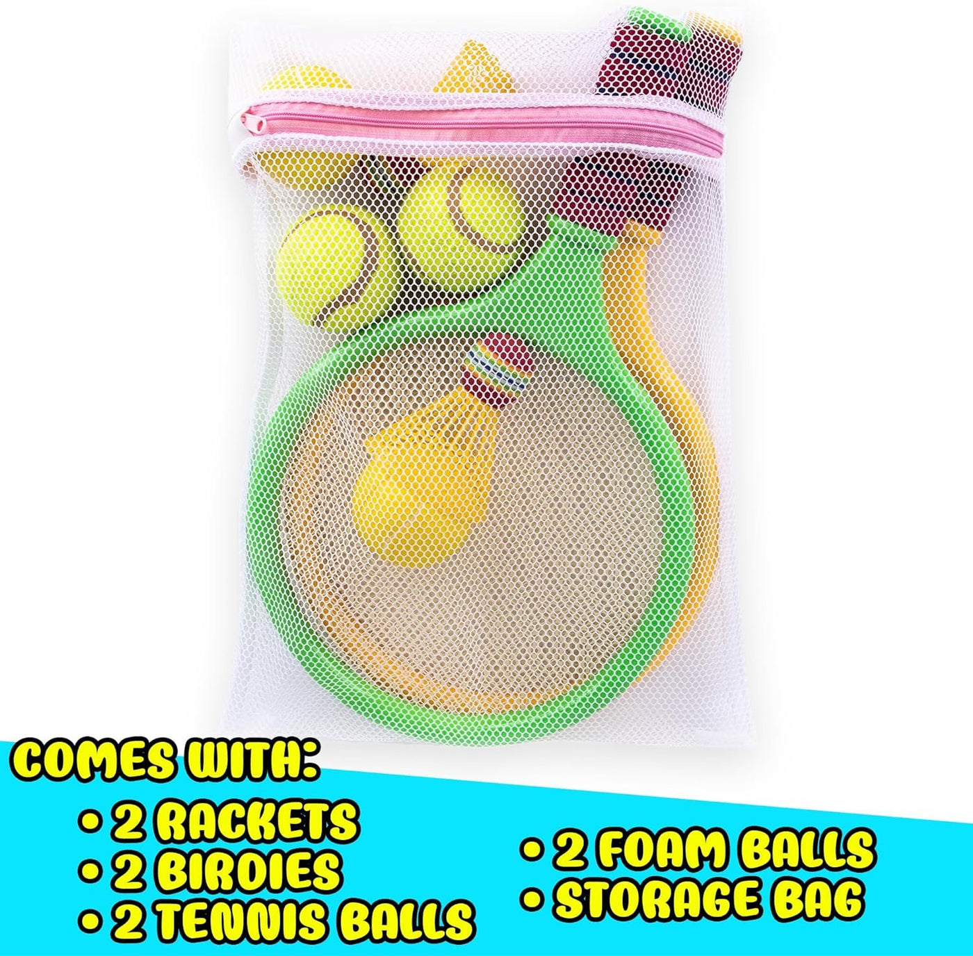 Kids Badminton Rackets Set - 9 Piece Badminton Set with 2 Rackets, 2 Bridies, 2 Soft Balls, 2 Tennis Balls, and Storage Bag - Toy Badminton and Tennis Rackets for Kids with Accessories