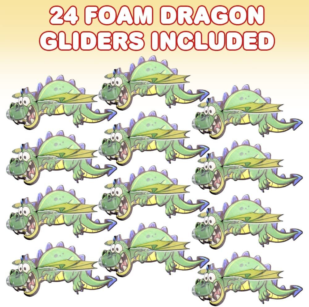 Foam Flying Dragon Gliders, Set of 24, Lightweight Glider Planes for Boys & Girls, Individually Packed Flying Airplanes, Fun Birthday Party Favors, Goodie Bag Fillers for Kids