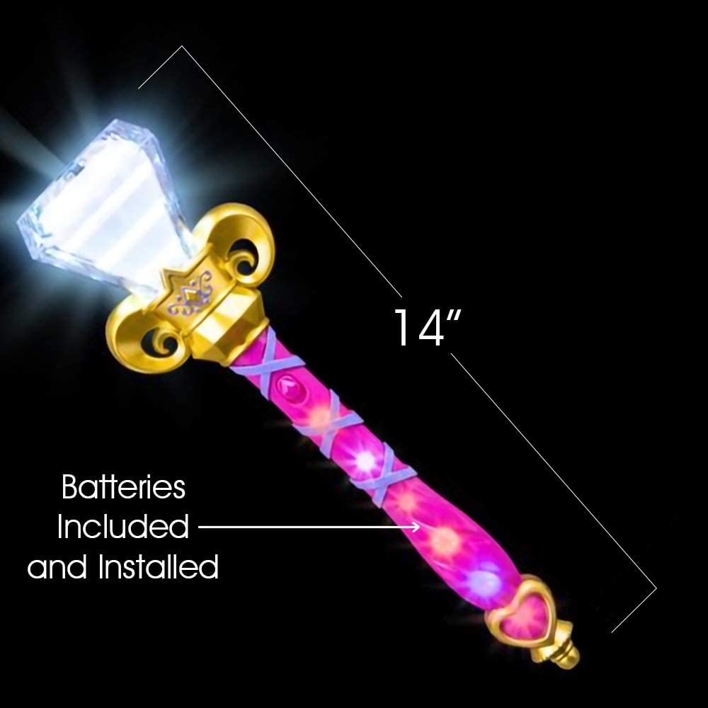 Multi-Color Spinning Diamond Wand with LED Handle, 14 Light Up Princess Wand for Kids, Batteries Included, Fun Pretend Play Prop, Best Birthday Gift for Boys and Girls