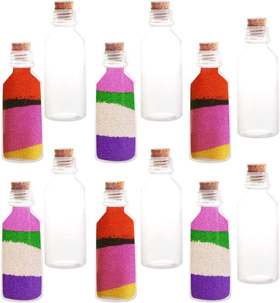 Plastic Sand Art Bottles with Corks - Pack of 12 - 2oz Clear Containers for Sand Art, Message in a Bottle, Wedding Invitations, Fun Arts and Crafts Supplies for Kids - Sand not Included…