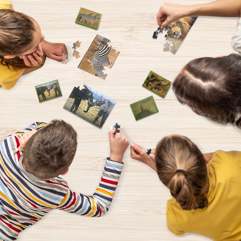 Wild Animal Jigsaw Puzzles, Set of 12, Brain Teaser Puzzles for Kids with 24 Pieces Each, Zoo Party Favors and Safari Party Supplies, Classroom Treasure Box Prizes for Girls and Boys