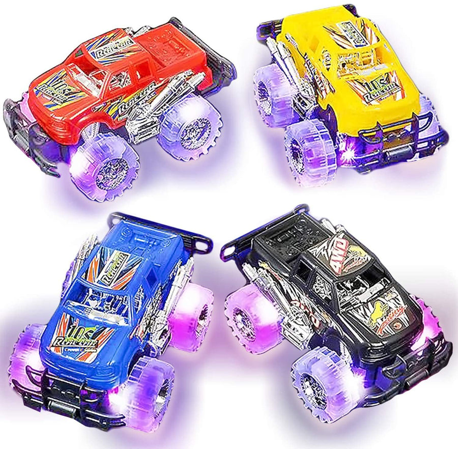 ArtCreativity Light Up Monster Truck Set for Boys and Girls Set Includes 2, 6 Inch Monster Trucks with Beautiful Flashing LED Tires - Push n Go Toy Cars Fun Gift for Kids - for Ages 3+