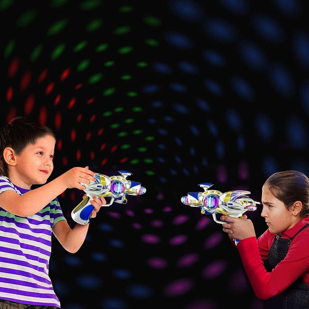 Blue Super Spinning Space Blaster Gun with Flashing LEDs and Sound Effects, Cool Futuristic Toy Gun with Batteries Included, Great Gift Idea for Kids