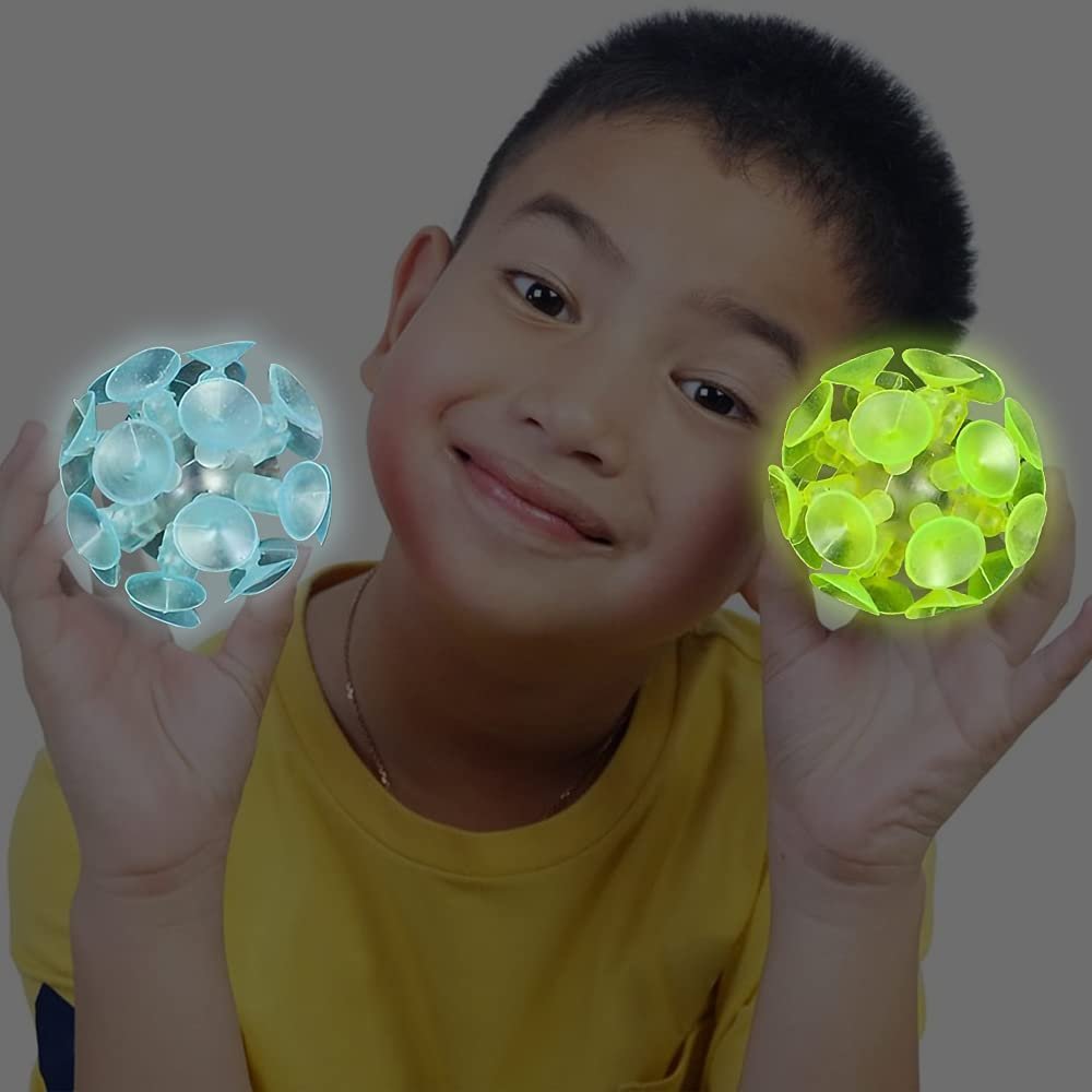 Glow in The Dark Suction Balls, Set of 12, Glow Balls That Stick and Walk Down Walls, Cool Glow in The Dark Toys for Kids and Adults, Birthday Party Favors for Any Theme