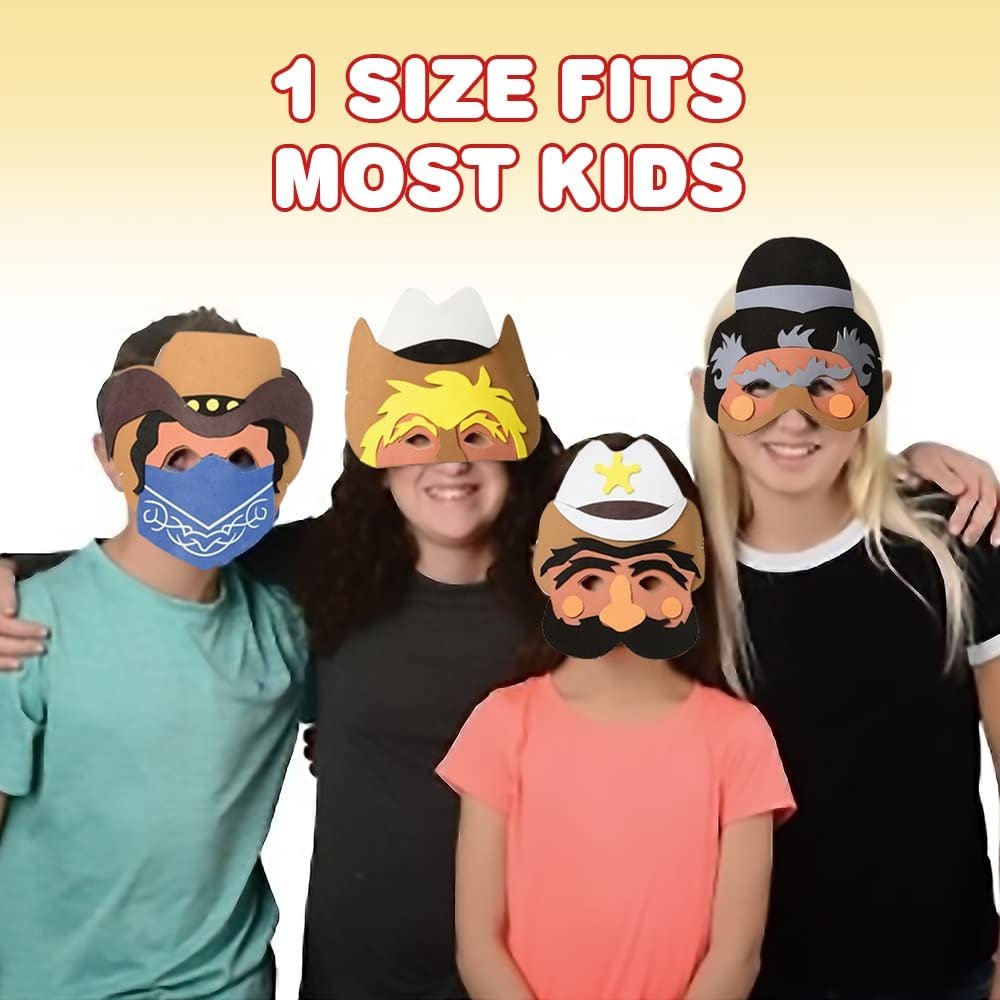 Cowboy Masks for Kids, Set of 12, Kids’ Foam Face Masks with Elastic Bands in 4 Designs, Cowboy Costume Accessories and Western Party Supplies, Cowboy Toys for Boys and Girls