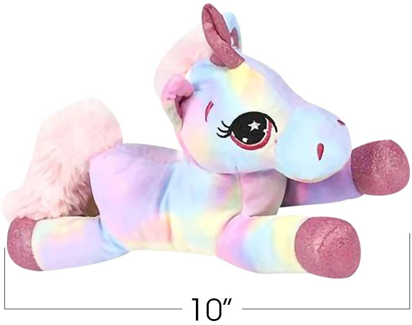 ArtCreativity Plush Lying Unicorn Stuffed Toys, Set of 2, Soft and Cuddly Unicorn Toys for Girls and Boys, Cute Home, Bedroom, and Nursery Decor, Princess Gifts for Kids, 10” Long