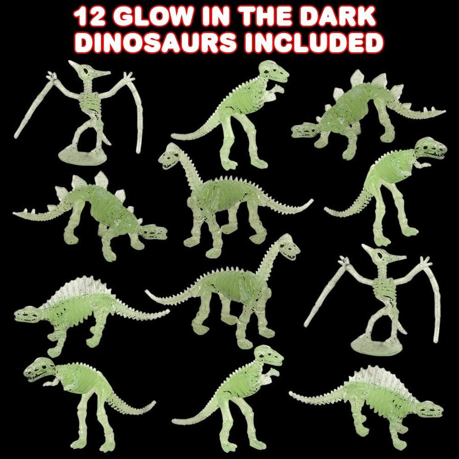 Glow in The Dark Dinosaur Fossils, Set of 12, Glowing Dinosaur Toys for Boys and Girls, Cool Assorted Designs, Dinosaur Birthday Party Favors, Goodie Bag Stuffers, Pinata Fillers