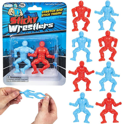 ArtCreativity Sticky Wrestlers for Kids, 4 Sets with 2 Toys Each, Stretchy Fidget Toys for Kids, Wrestling Stress Relief Toys for Boys and Girls, Unique Party Favors for Kids, Red and Blue