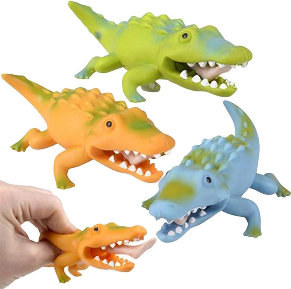Pop-Out Tongue Crocodile Squeeze Toys for Kids, Set of 3, Squeezy Animal Toys, Stress Relief Sensory Toys for Boys and Girls, Fun Zoo and Safari Birthday Party Favors, 3 Colors