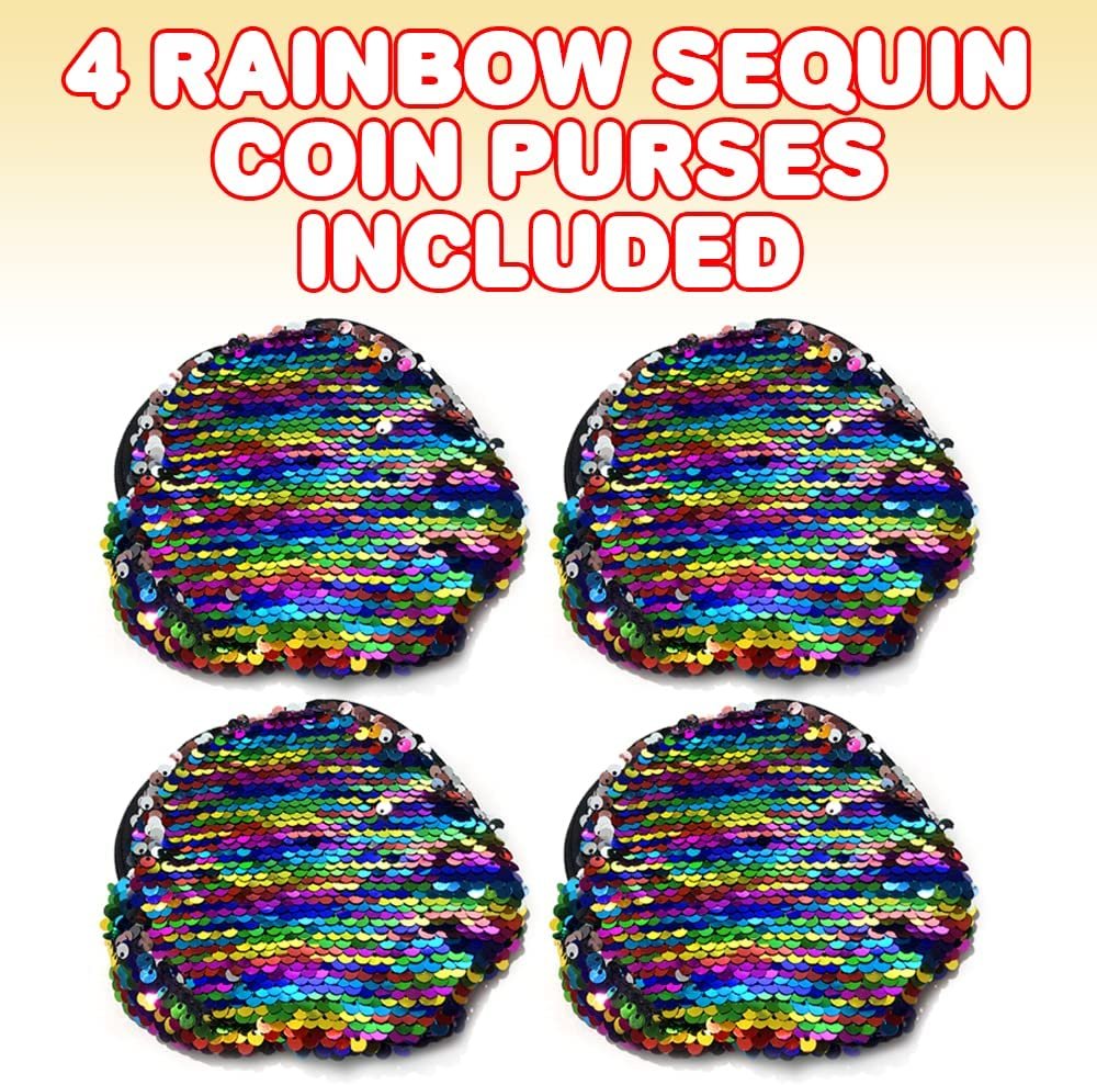 Rainbow Flip Sequins Coin Purses, Set of 4, Small Zipper Coin Bags for Girls, Cute Birthday Party Favors for Kids, Classroom Teacher Rewards, Goodie Bag Fillers