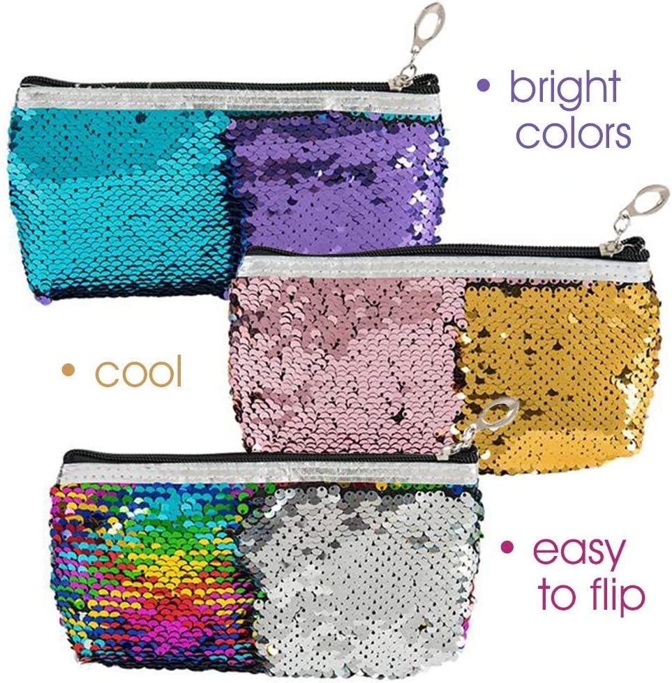 Flip Sequin Pencil Case, Set of 2, Cute Zipper Pen Holder or Makeup Pouch with Color Changing Sequins, Fun Back to School Supplies for Girls and Boys, Best Gift Idea for Kids