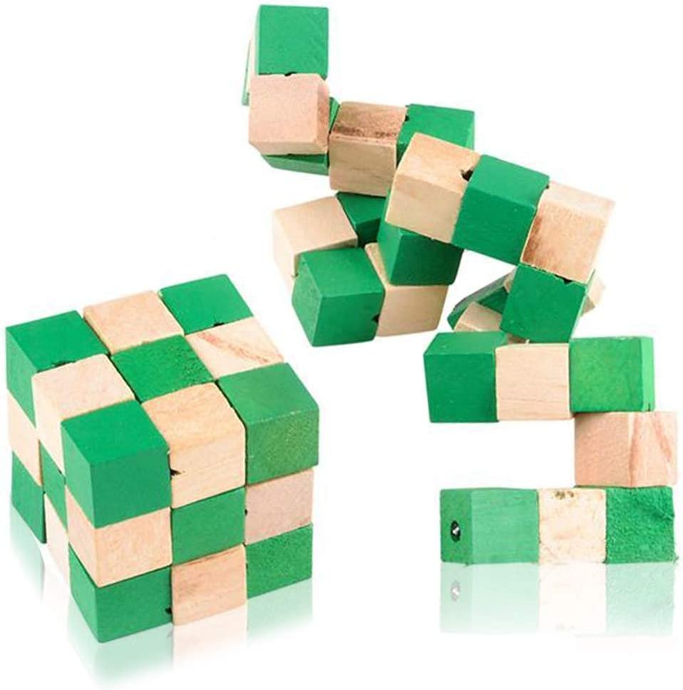 Wooden Magic Cube Puzzle, Set of 2, Colorful Mind Games, Stretch, Twist, and Lock Brain Teaser Fidget Sensory Toys for Kids, Stocking Stuffer and Party Favors for Boys and Girls