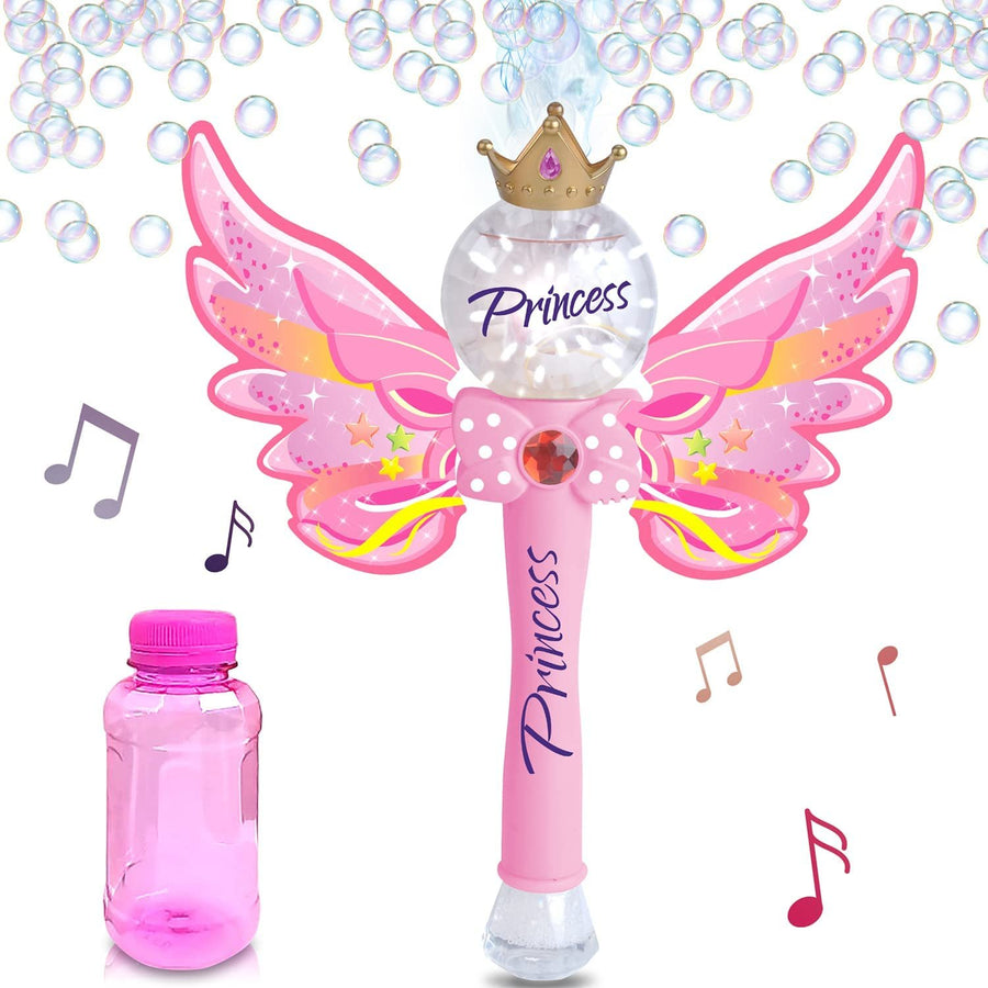 ArtCreativity Light Up Magic Princess Bubble Blower Wand, 14 Inch Illuminating Bubble Blower Wand with Thrilling LED & Sound Effect, Bubble Fluid Included, Great Gift Idea, Party Favor for Kids