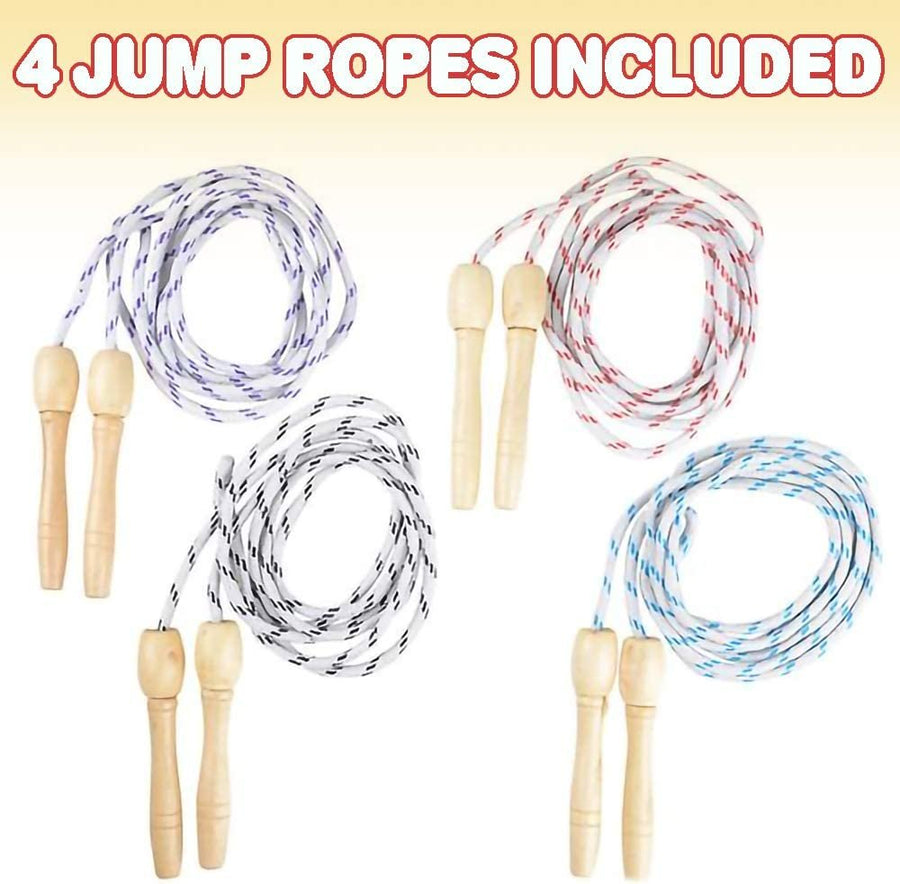 7ft Skipping Rope for Kids, Set of 4, Durable Jumping Rope with Wooden Handles and Nylon Rope, Exercise Jump Rope for Girls and Boys, Fun Assorted Colors, Party Favors for Children