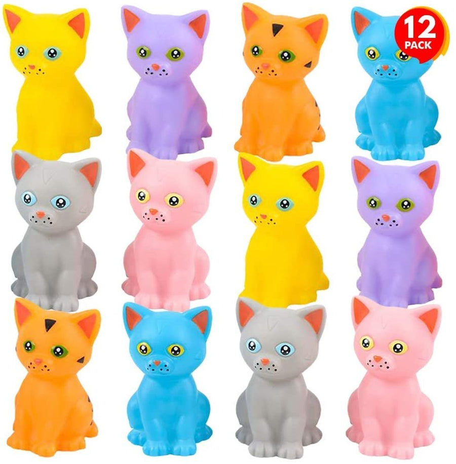 3" Rubber Kittens, Pack of 12, Cute Floating Bathtub and Pool Toys in Assorted Colors, Fun Decorations, Carnival Supplies, Party Favors and Small Prizes for Kids