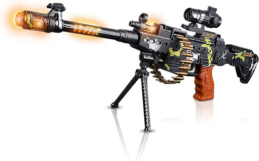 Toy Machine Gun with Scope, Stand and Carrying Strap by ArtCreativity - Flashing Lights, Sounds and Unique Revolving Rounds - Thrilling 25 Inch Submachine Gun Toy - Great Gift Idea for Boys and Girls