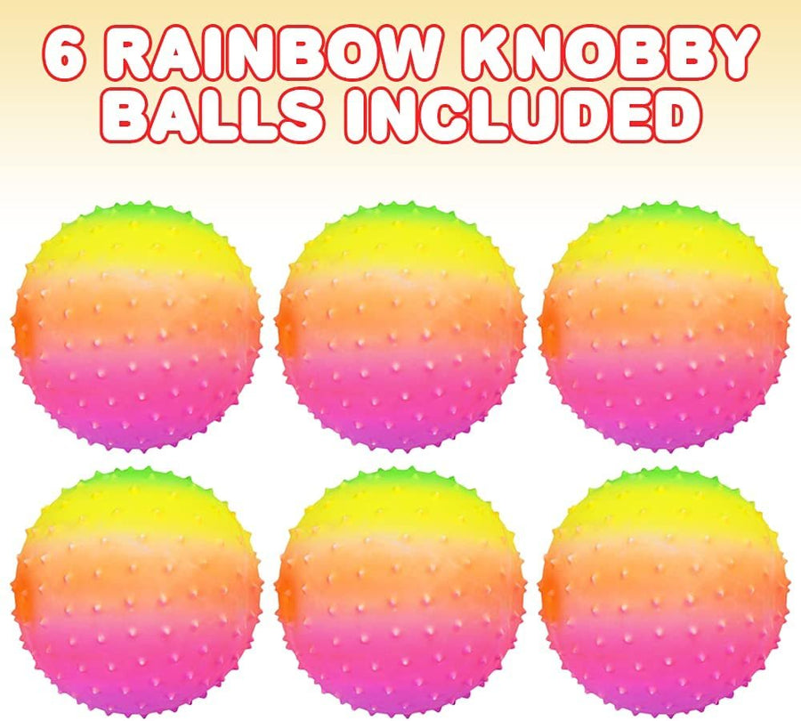 Rainbow Knobby Balls, Set of 6, Fidget Sensory Toys for Kids, 4.75" Spiky Sensory Balls in Rainbow Colors, Birthday Party Favors, Treasure Box Prizes – Sold Deflated