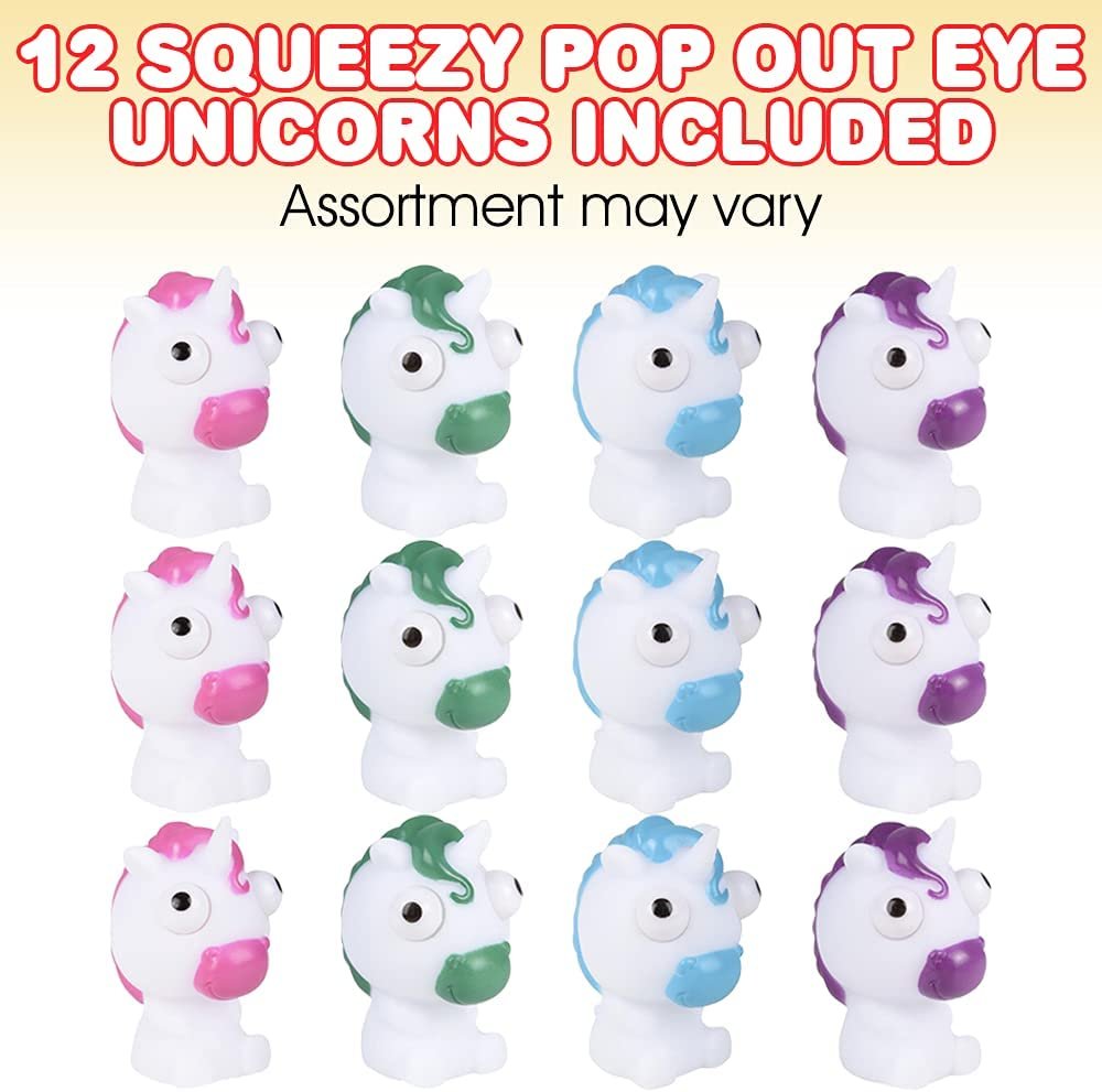 ArtCreativity Squeezy Unicorn with Pop Out Eyes, Set of 12, Fun Squeeze Stress Relief Toys for Kids, Fun Goodie Bag Fillers, Birthday Party Favors for Boys and Girls