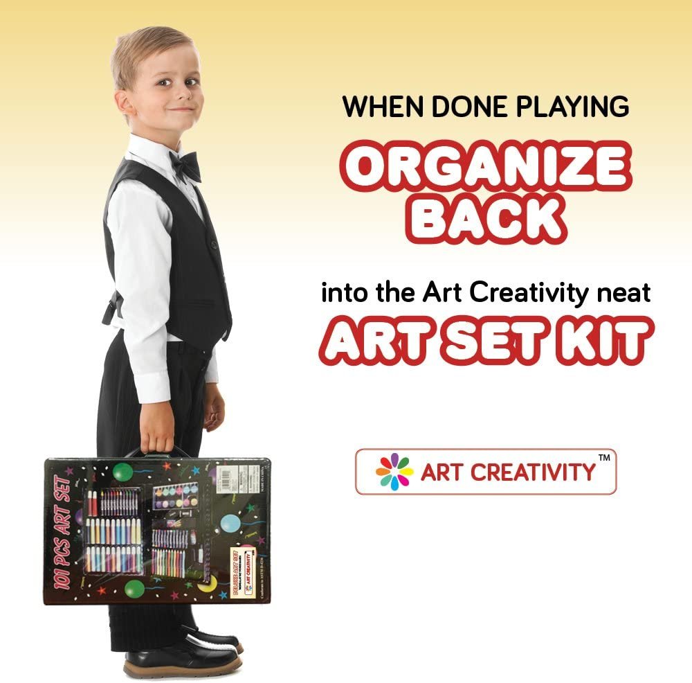 Deluxe Art Set For Kids, Beginner Artist Kit Includes 101 Pieces + Bonus Coloring Book
