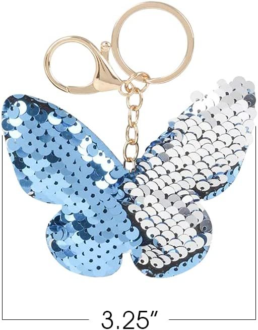 ArtCreativity Flip Sequin Butterfly Keychain, Pack of 12, Double-Sided Butterfly Shape Key Chain Charms for Backpacks, Purses, Luggage, Birthday Party Favors, Goodie Bag Fillers for Kids
