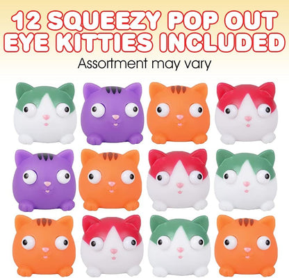 ArtCreativity Squeezy Kitten with Pop Out Eyes, Set of 12, Fun Squeeze Stress Relief Toys for Kids, Fun Goodie Bag Fillers, Birthday Party Favors for Boys and Girls