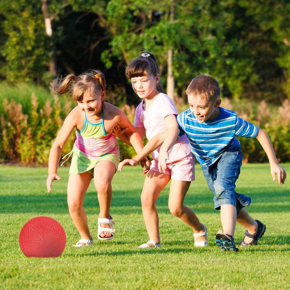 Red Playground Ball for Kids, Bouncy 10" Kick Ball for Backyard, Park, and Beach Outdoor Fun, Durable Outside Play Toys for Boys and Girls - Sold Deflated