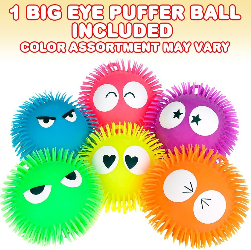 Big Eye Puffer Ball, 1 Piece, Large Fidget Toy for Kids and Adults with Stretchy Rubber Bristles, Calming Stress Relief Toy for Sensory Play, Loop for Hanging or Display, 8"es