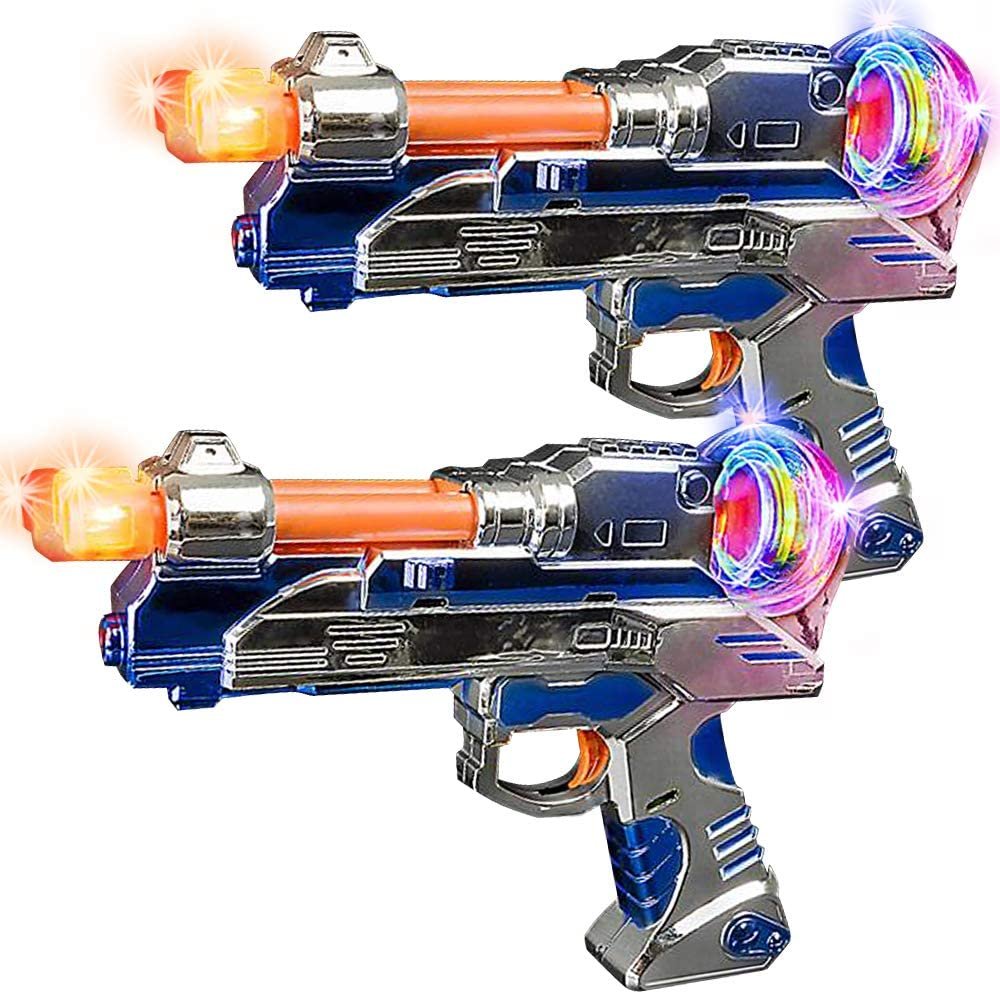ArtCreativity Super Spinning Space Blaster Toy Gun Set with Flashing LEDs and Sound Effects, Set of 2, Cool Futuristic Toy Guns with Batteries Included, Great Gift Idea for Boys and Girls