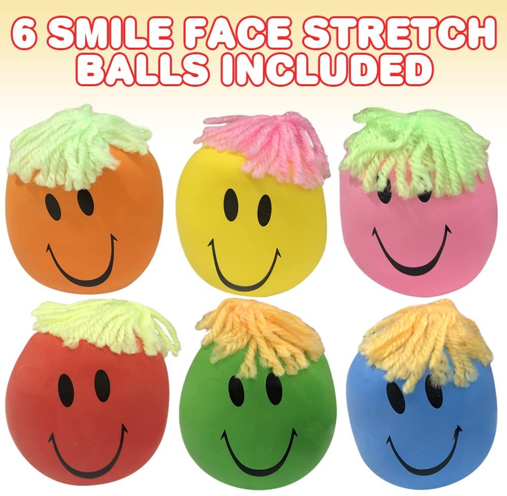 ArtCreativity Smile Face Stretch Balls for Kids, Set of 6, Sand-Filled Sensory Fidget Toys, Stress Balls for Adults and Office Desktop Toys, Anxiety Relief Toys for Ages 3 and up