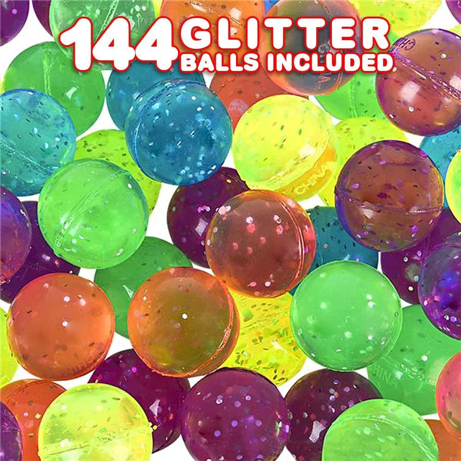High Bounce Glitter Balls for Kids, Set of 144 Bouncing Balls, Variety of Sparkly Colors, Extra Hi-Bounce, Birthday Party Favors, Goodie Bag Fillers, Fun Assorted Colors