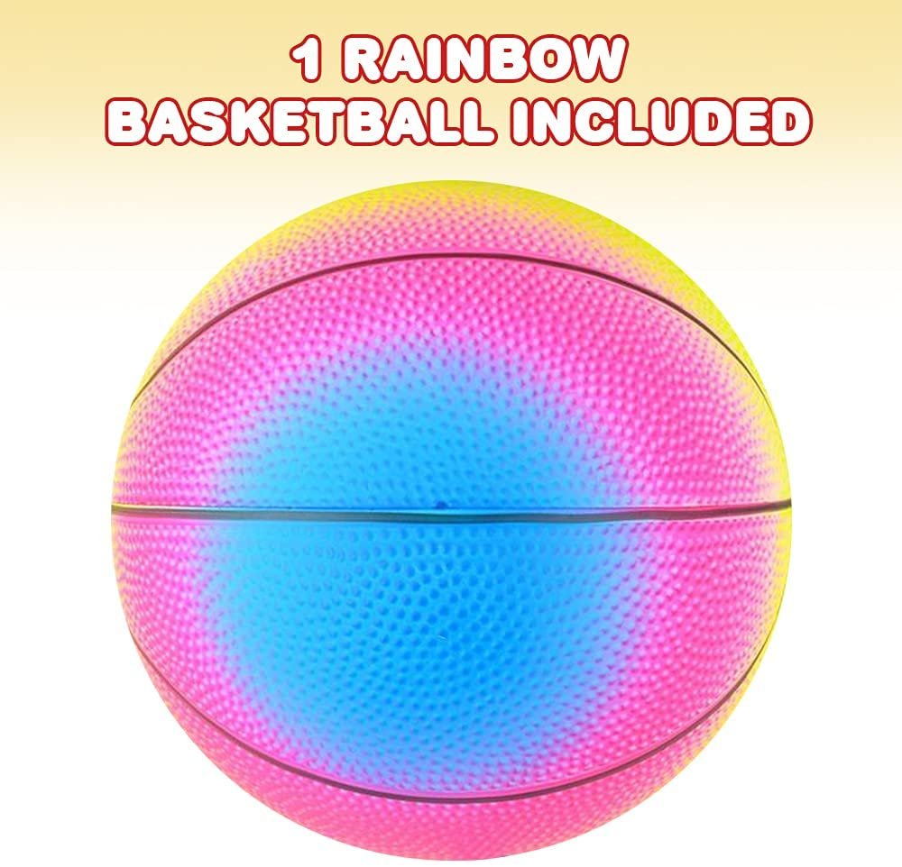 Rainbow Basketball for Kids, Bouncy 9” Rubber Kick Ball for Backyard, Park, and Beach Outdoor Fun, Beautiful Rainbow Colors, Durable Outside Play Toys for Boys and Girls - Sold Deflated