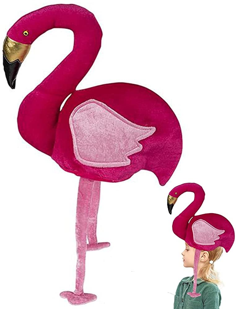 Pink Flamingo Hat for Kids and Adults, 1PC, Soft Plush Flamingo Hat with Legs and Wings, Cute Costume Prop for Luau and Dress Up Parties, Cool Game Prize and Gift Idea