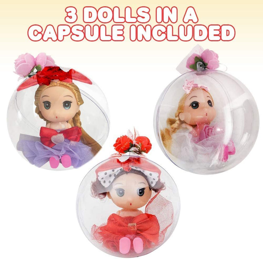 Cute Dolls in Capsules, Set of 3, Adorable Doll Toys with Braidable Hair, Movable Limbs, and Unique Designs, Princess Party Favors for Kids, Best Birthday Gift for Girls