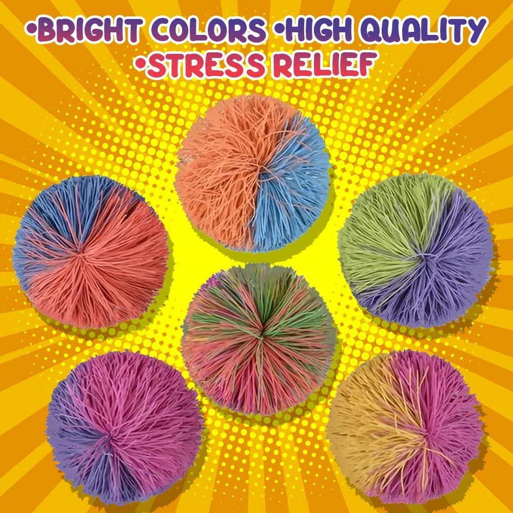 Stringy Balls for Kids, Set of 6, Multi-Colored Balls for Fidgeting, Stress Relief Toys for Boys and Girls, Desk Toys for Adults, Cool Birthday Party Favors and Goody Bag Fillers