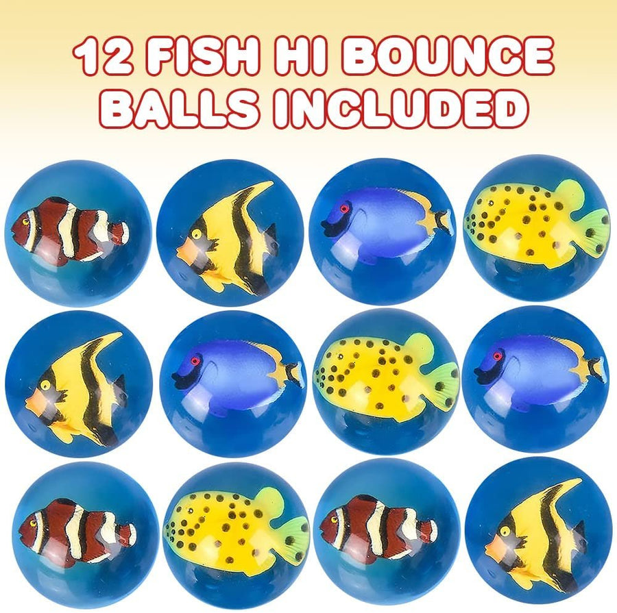 ArtCreativity Fish High Bounce Balls, Set of 12, Balls for Kids with 3D Fish Inside, Outdoor Toys for Encouraging Active Play, Party Favors and Pinata Stuffers for Boys and Girls