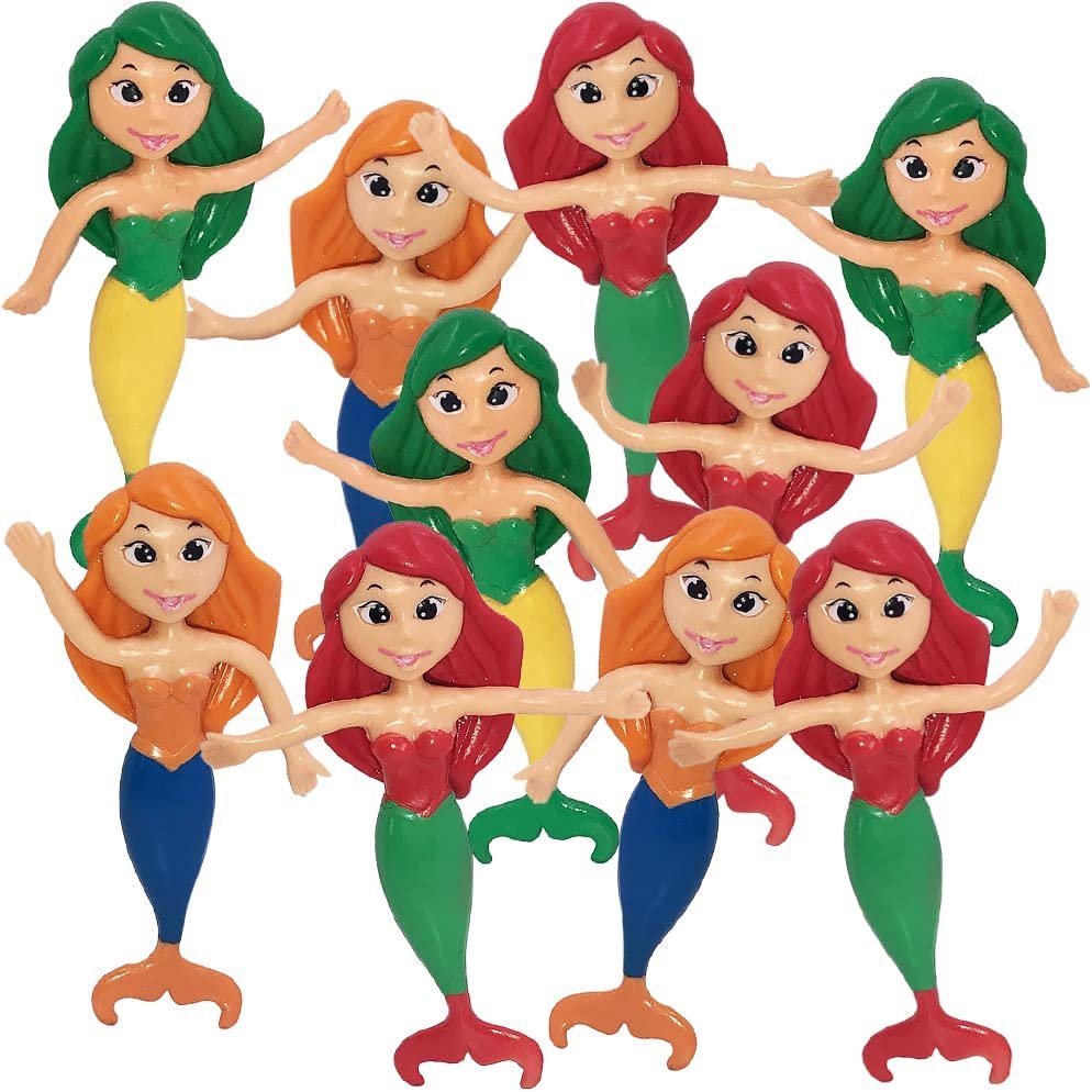 Bendable Mermaid Figures, Set of 12 Bendy Toys for Kids, Party Favors