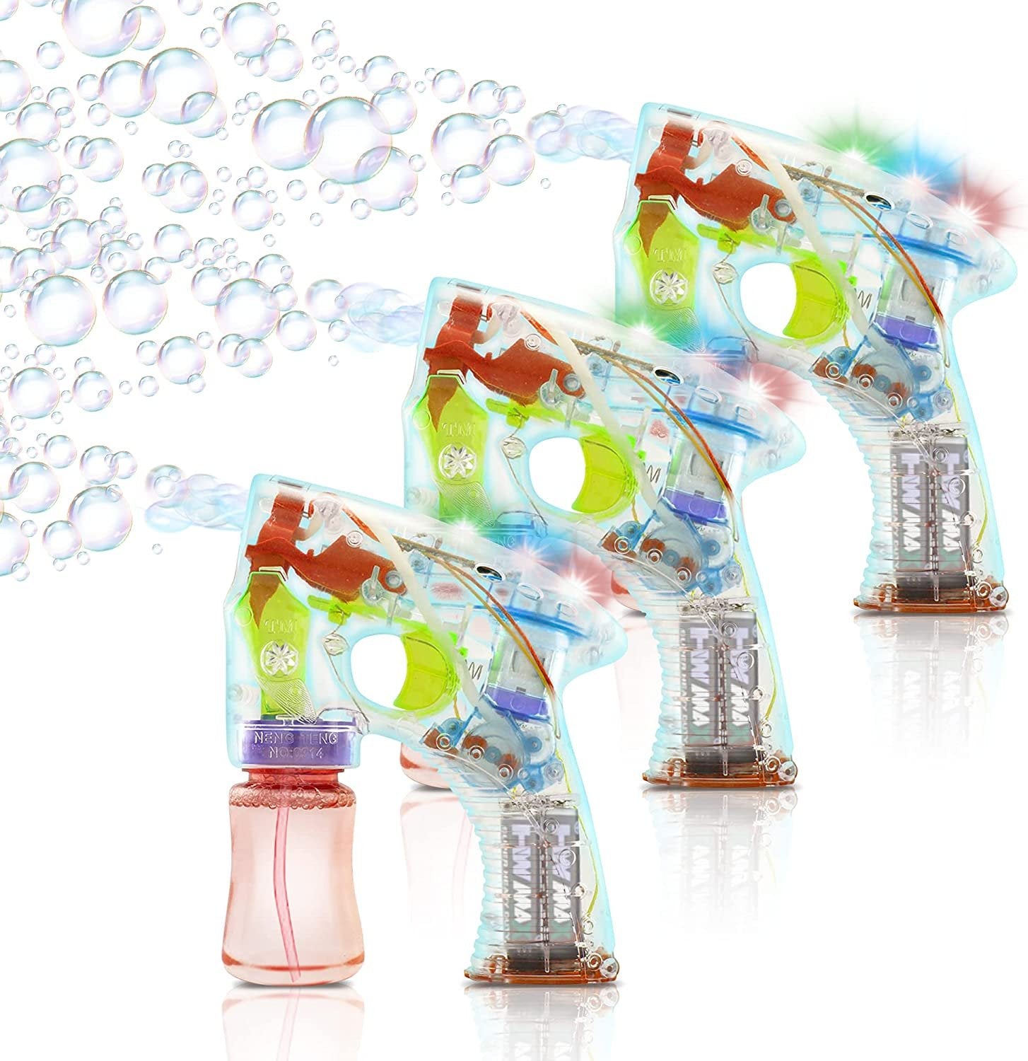Light Up Bubble Gun - Set of 3 - Medium Lightweight Design - Perfect for Summertime - Fun, Engaging and Entertaining - Party Favor, Amazing Gift Idea Boys Girls - Batteries Included