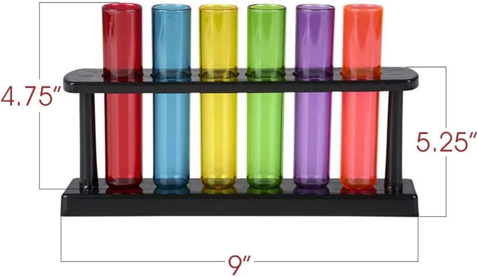 Test Tube Glass Set, 6 Plastic Laboratory Glasses with Carry Tray, Funny Scientific Gifts for Adults, Cool Chemistry Graduation Gag Gift, Unique Drinking Gifts for Men and Women