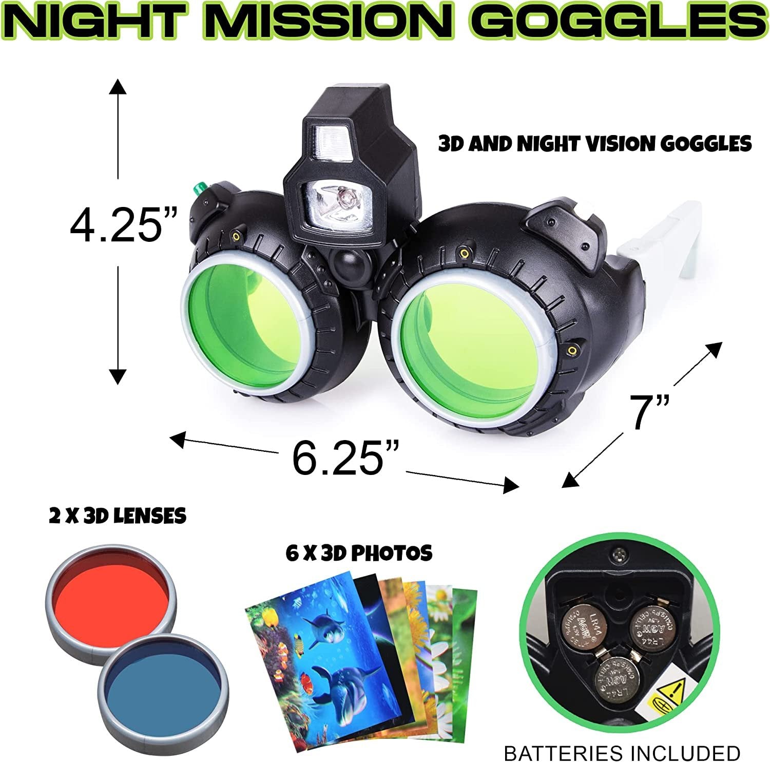 Night Vision Glasses, Kids Spy Gear Glasses with 3D Lenses & LED Light